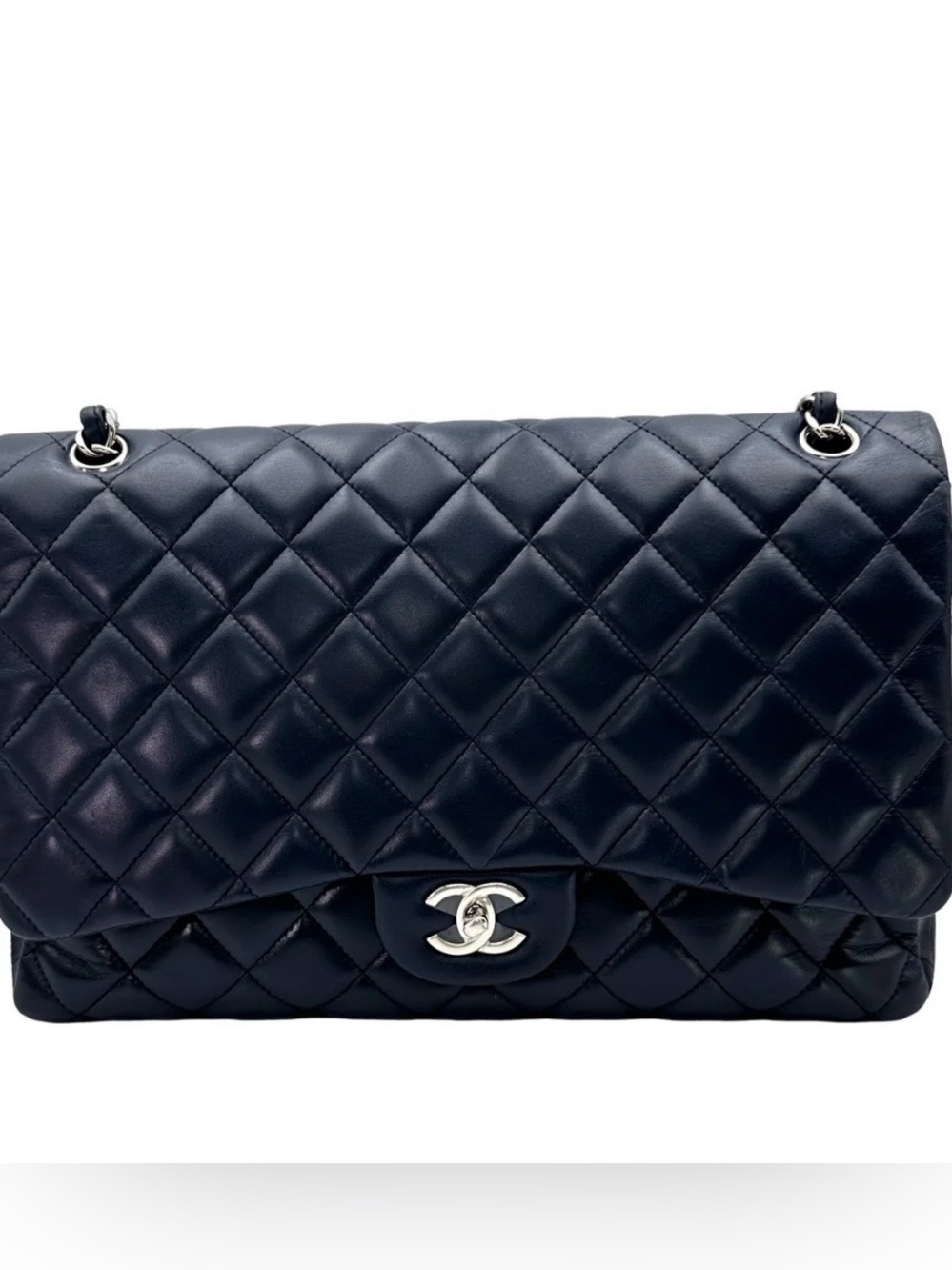 Chanel Maxi Flap in Navy Quilted Lambskin w/ Silver Hardware